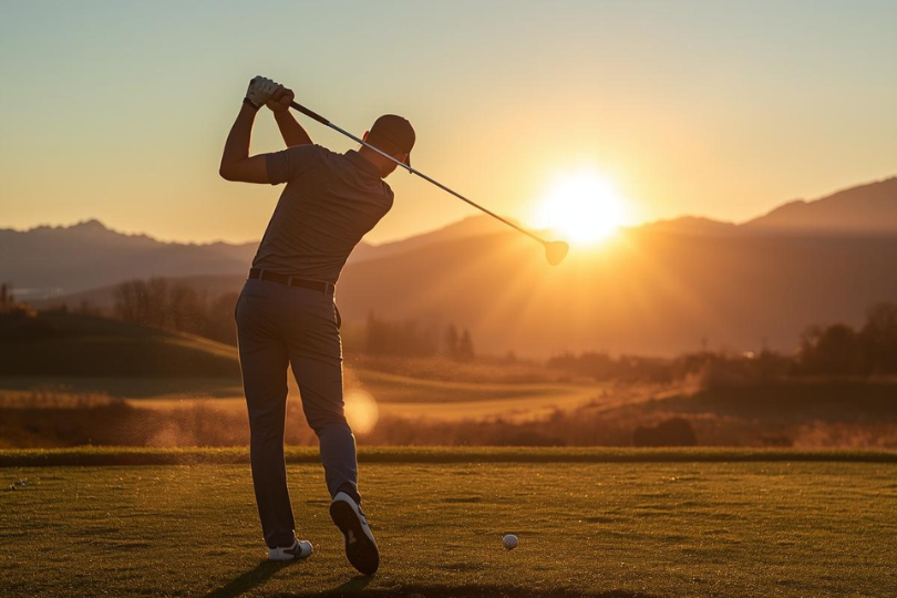 Renforcer confiance en soi au golf – golfeur concentré lever soleil Golf Vibes